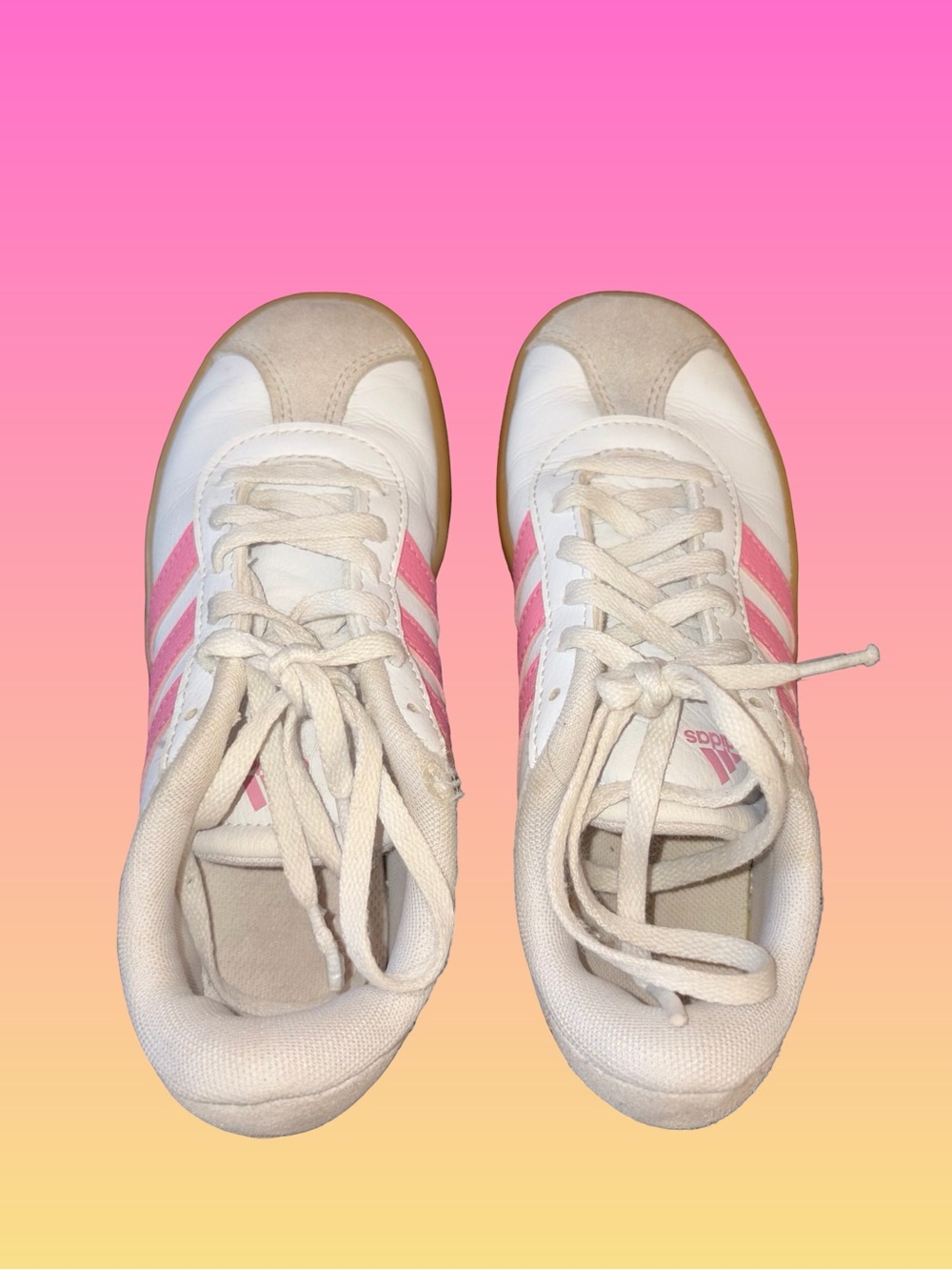 adidas Kids White Sneakers with Pink Stripes